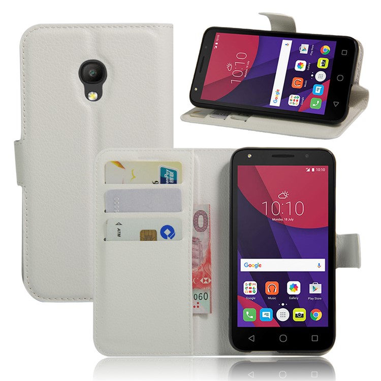 Litchi Grain Leather Wallet Flip Shell for Alcatel Pixi 4 (5) 4G Version - White-1