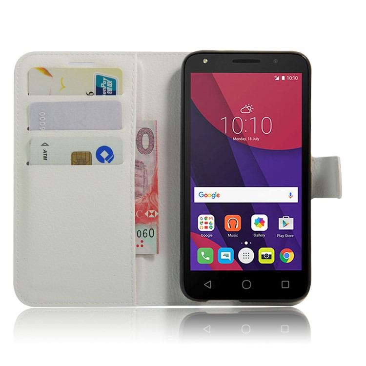 Litchi Grain Leather Wallet Flip Shell for Alcatel Pixi 4 (5) 4G Version - White-2