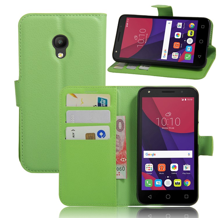 Litchi Grain Leather Wallet Flip Case for Alcatel Pixi 4 (5) 4G Version - Green-1
