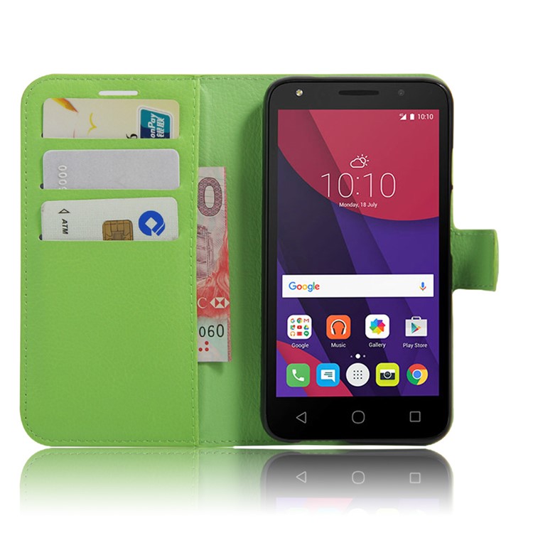 Litchi Grain Leather Wallet Flip Case for Alcatel Pixi 4 (5) 4G Version - Green-2