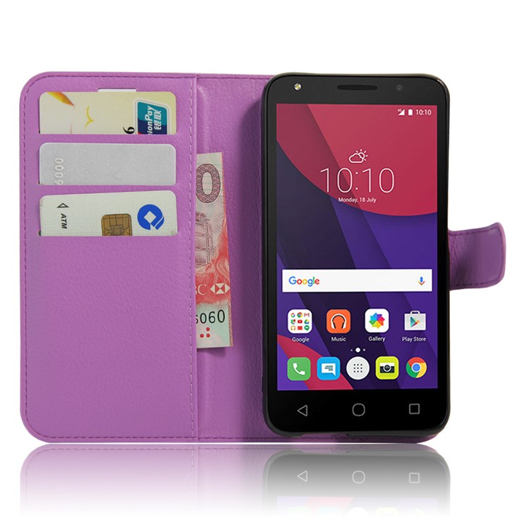 Litchi Grain Leather Wallet Stand Case for Alcatel Pixi 4 (5) 4G Version - Purple-2