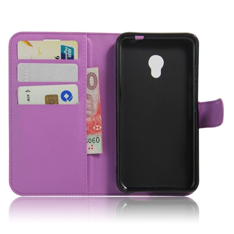 Litchi Grain Leather Wallet Stand Case for Alcatel Pixi 4 (5) 4G Version - Purple-3