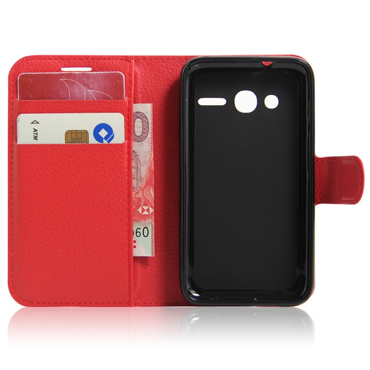 Litchi Leather Wallet Shell for Alcatel OneTouch Pixi 4 (4) - Red-4