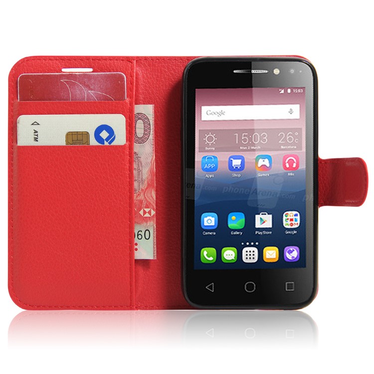 Litchi Leather Wallet Shell for Alcatel OneTouch Pixi 4 (4) - Red-5