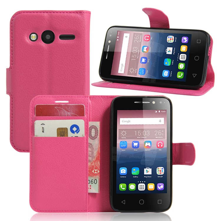 Litchi Leather Stand Case for Alcatel OneTouch Pixi 4 (4) - Rose-1