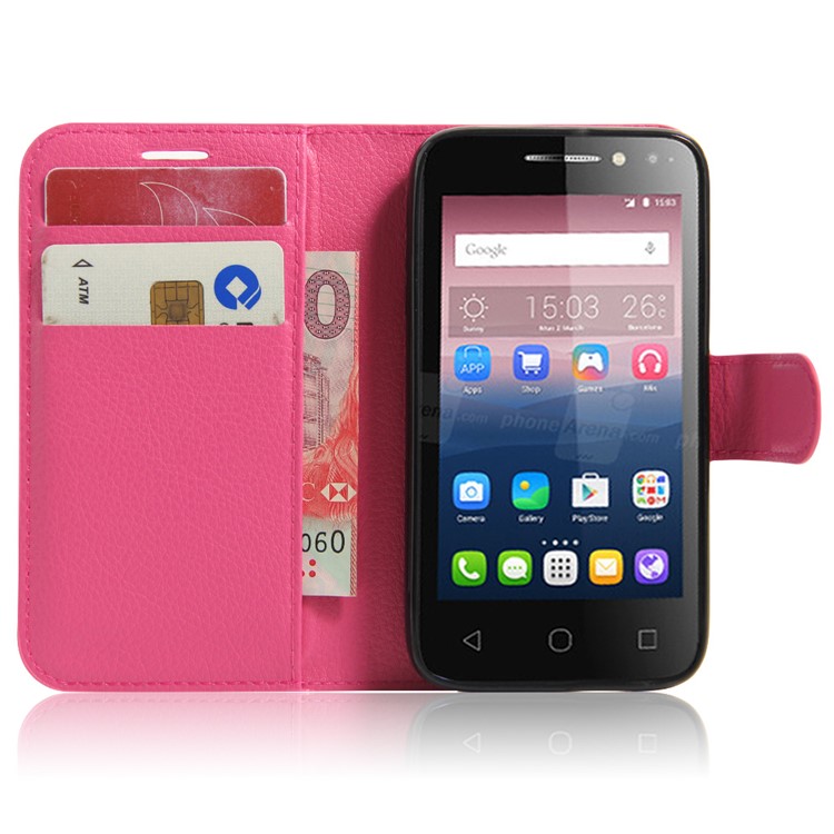Litchi Leather Stand Case for Alcatel OneTouch Pixi 4 (4) - Rose-5