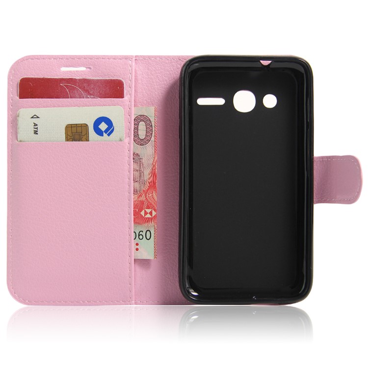 Litchi Leather Stand Flip Cover for Alcatel OneTouch Pixi 4 (4) - Pink-4