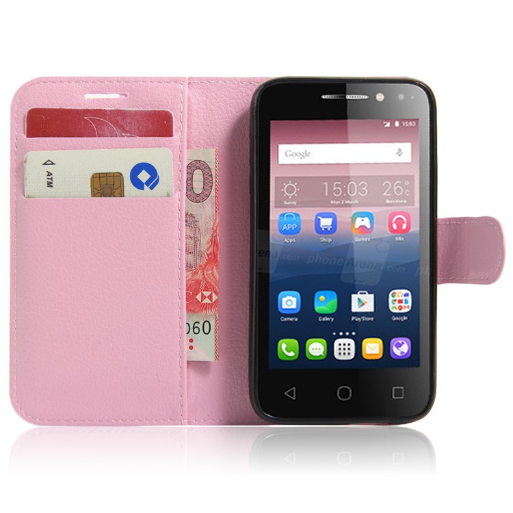 Litchi Leather Stand Flip Cover for Alcatel OneTouch Pixi 4 (4) - Pink-5