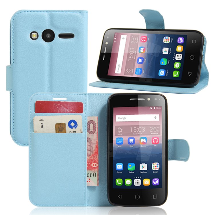 Litchi Leather Wallet Shell for Alcatel OneTouch Pixi 4 (4) - Baby Blue-1