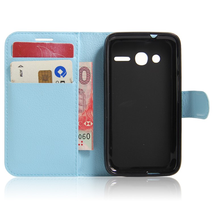 Litchi Leather Wallet Shell for Alcatel OneTouch Pixi 4 (4) - Baby Blue-4
