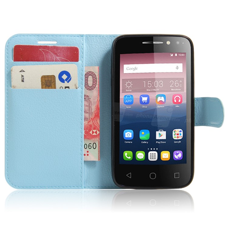 Litchi Leather Wallet Shell for Alcatel OneTouch Pixi 4 (4) - Baby Blue-5
