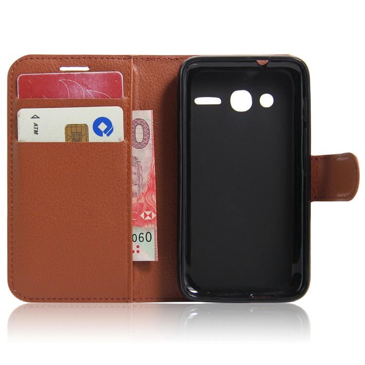 Litchi Leather Wallet Protective Case for Alcatel OneTouch Pixi 4 (4) - Brown-4