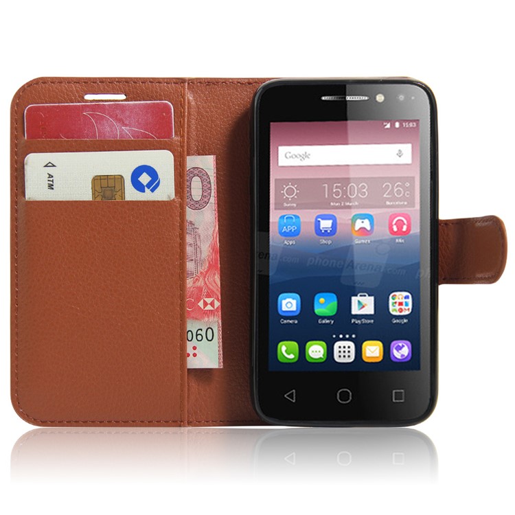Litchi Leather Wallet Protective Case for Alcatel OneTouch Pixi 4 (4) - Brown-5