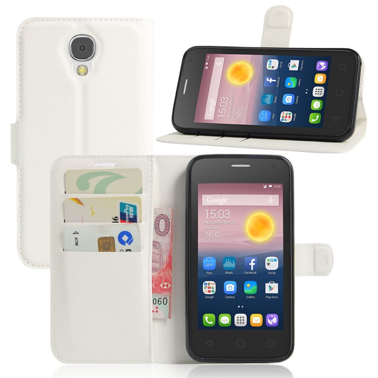 Litchi Skin Leather Wallet Cover for Alcatel Pixi 4 (5) 3G Version - White-1