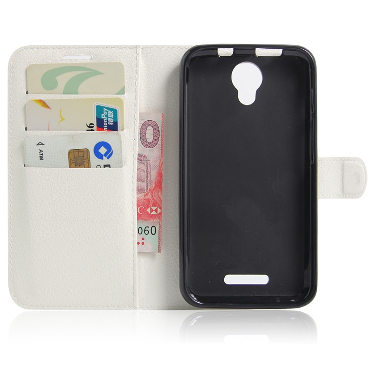 Litchi Skin Leather Wallet Cover for Alcatel Pixi 4 (5) 3G Version - White-4