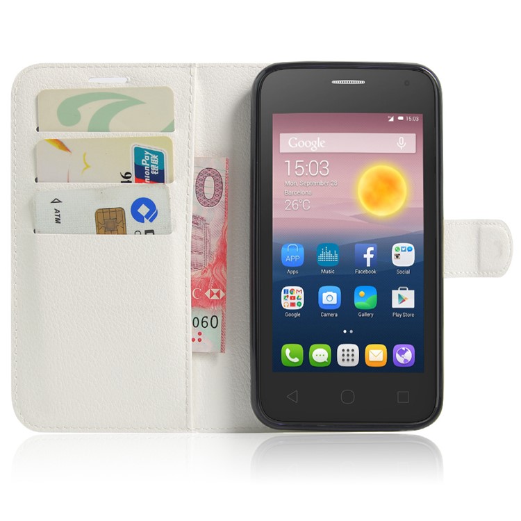 Litchi Skin Leather Wallet Cover for Alcatel Pixi 4 (5) 3G Version - White-5