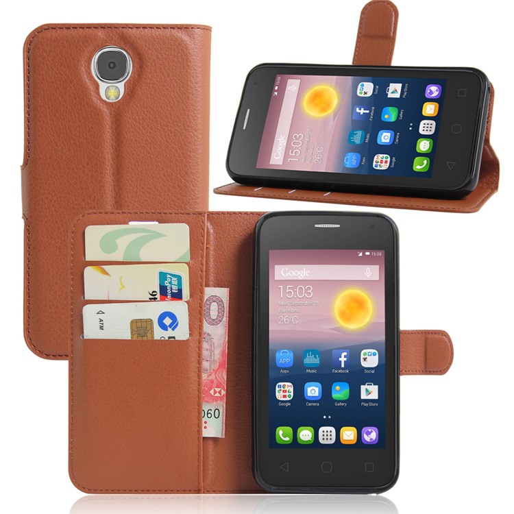 Litchi Skin Stand Leather Card Holder Case for Alcatel Pixi 4 (5) 3G Version - Brown-1