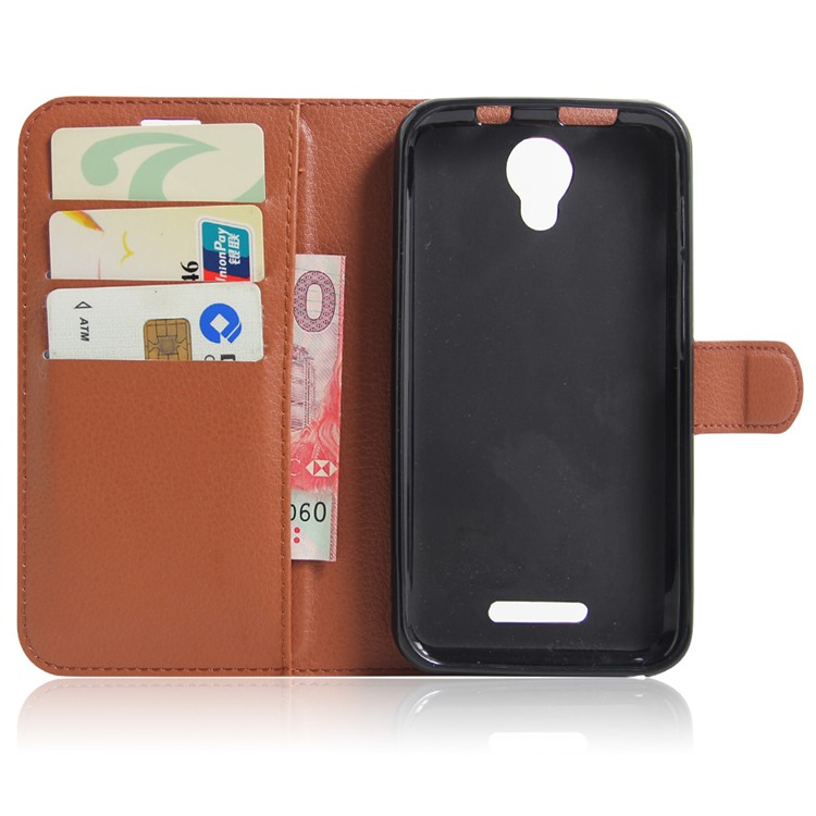 Litchi Skin Stand Leather Card Holder Case for Alcatel Pixi 4 (5) 3G Version - Brown-4