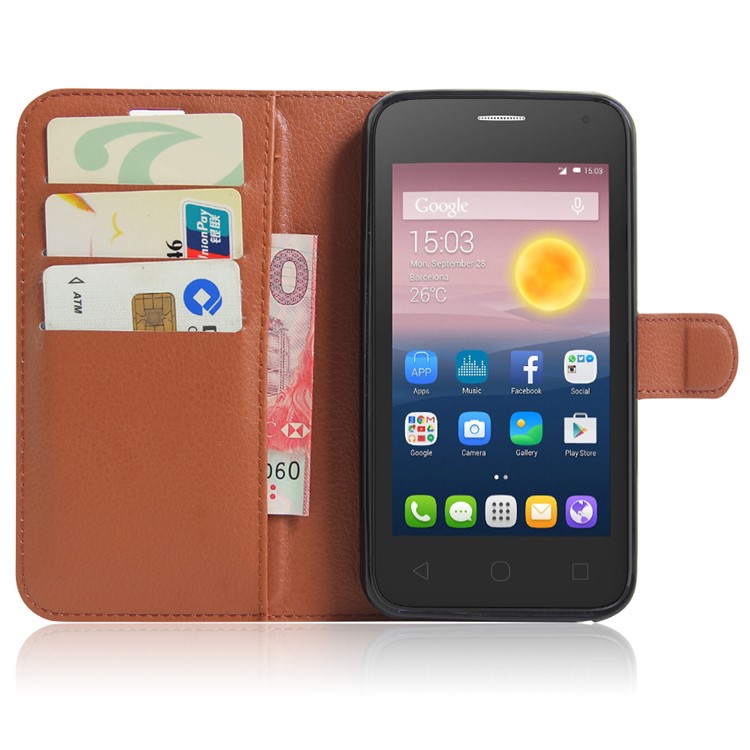 Litchi Skin Stand Leather Card Holder Case for Alcatel Pixi 4 (5) 3G Version - Brown-5