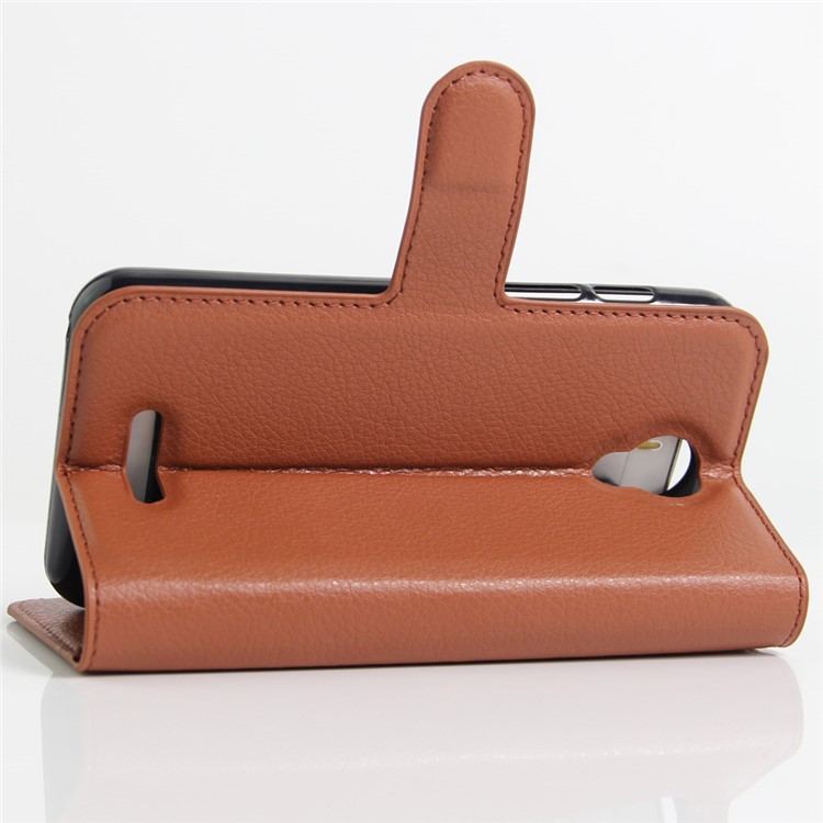 Litchi Skin Stand Leather Card Holder Case for Alcatel Pixi 4 (5) 3G Version - Brown-6