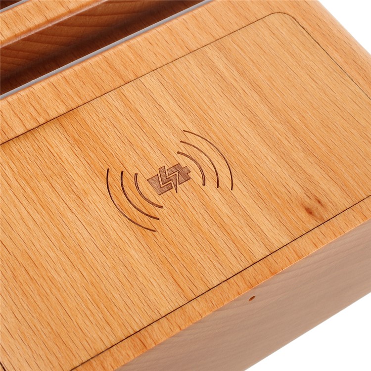 Natural Wood Qi Wireless Charging 6 Port Usb Charging Station Dock