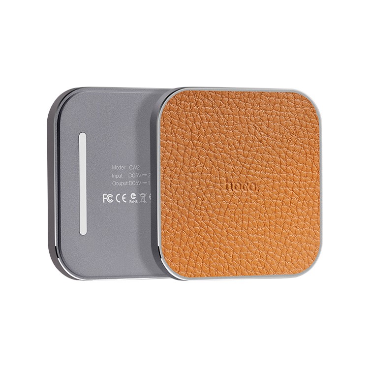 HOCO CW2 Litchi Texture Leather Metal Standard Wireless Charger Pad (CE/FCC/RoHS) - Tarnish-1