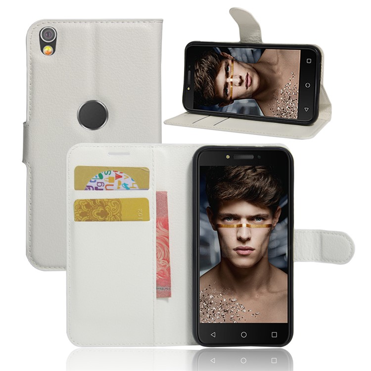 Lychee Skin Wallet Leather Stand Cover for Alcatel Shine Lite - White-1