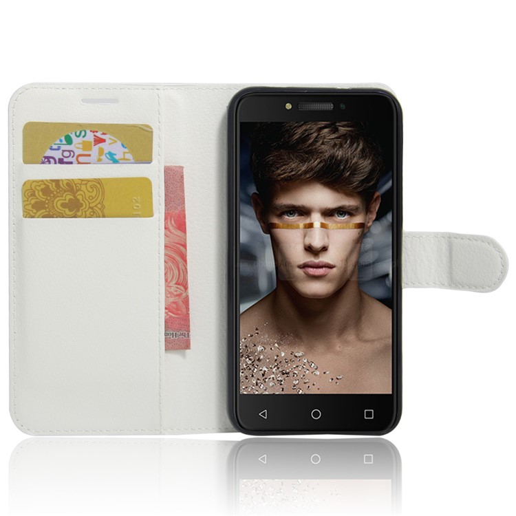 Lychee Skin Wallet Leather Stand Cover for Alcatel Shine Lite - White-5