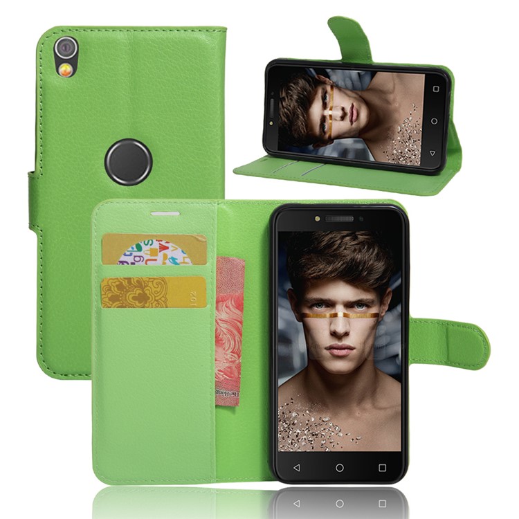 Lychee Skin Magnetic Leather Stand Cover for Alcatel Shine Lite - Green-1