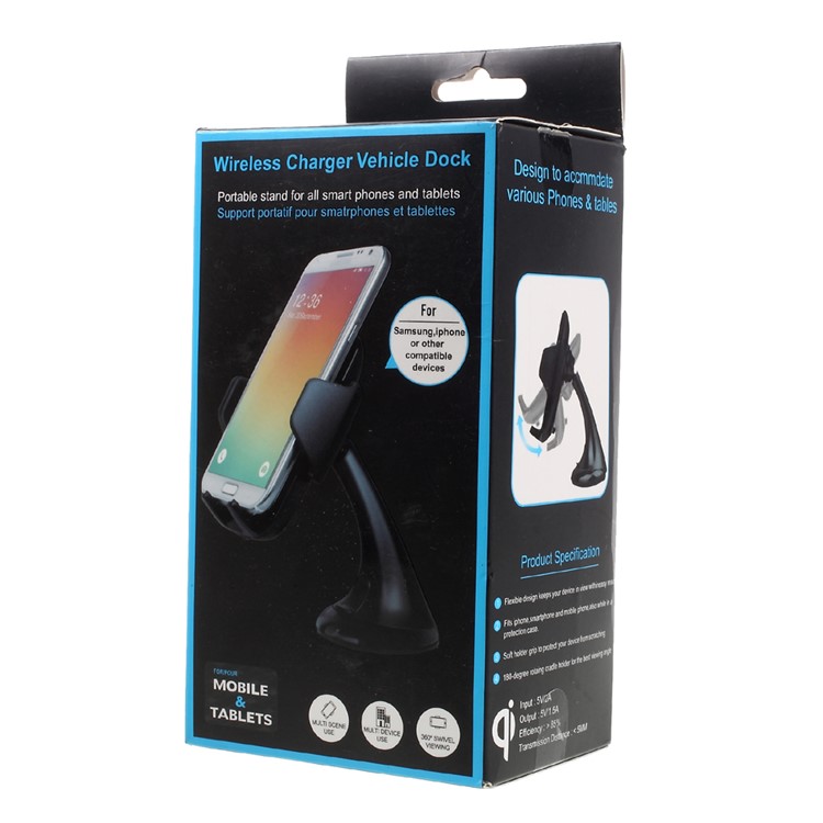 Qi Wireless Charging Car Charger Dock with Suction Cup Mount Holder for Samsung Galaxy S7 Edge, Width: 65-85mm-11