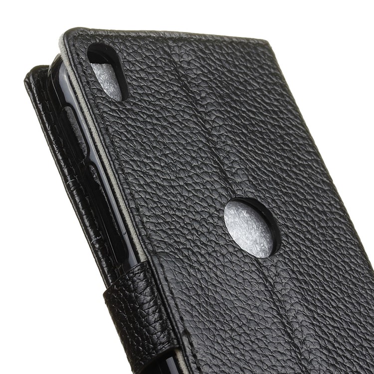 For Alcatel Shine Lite Genuine Leather Litchi Texture Wallet Stand Phone Case - Black-3