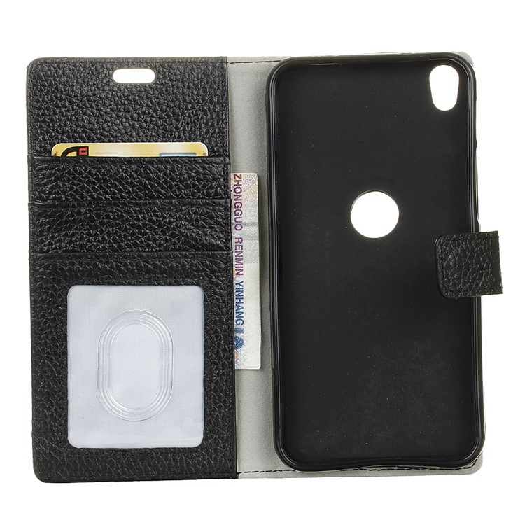 For Alcatel Shine Lite Genuine Leather Litchi Texture Wallet Stand Phone Case - Black-4