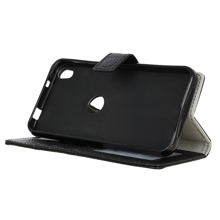 For Alcatel Shine Lite Genuine Leather Litchi Texture Wallet Stand Phone Case - Black-5
