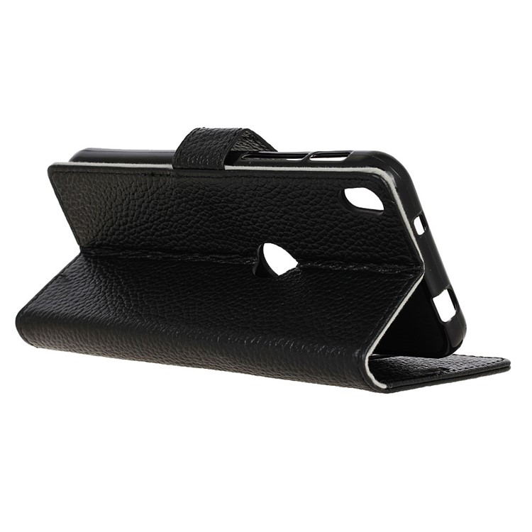 For Alcatel Shine Lite Genuine Leather Litchi Texture Wallet Stand Phone Case - Black-6