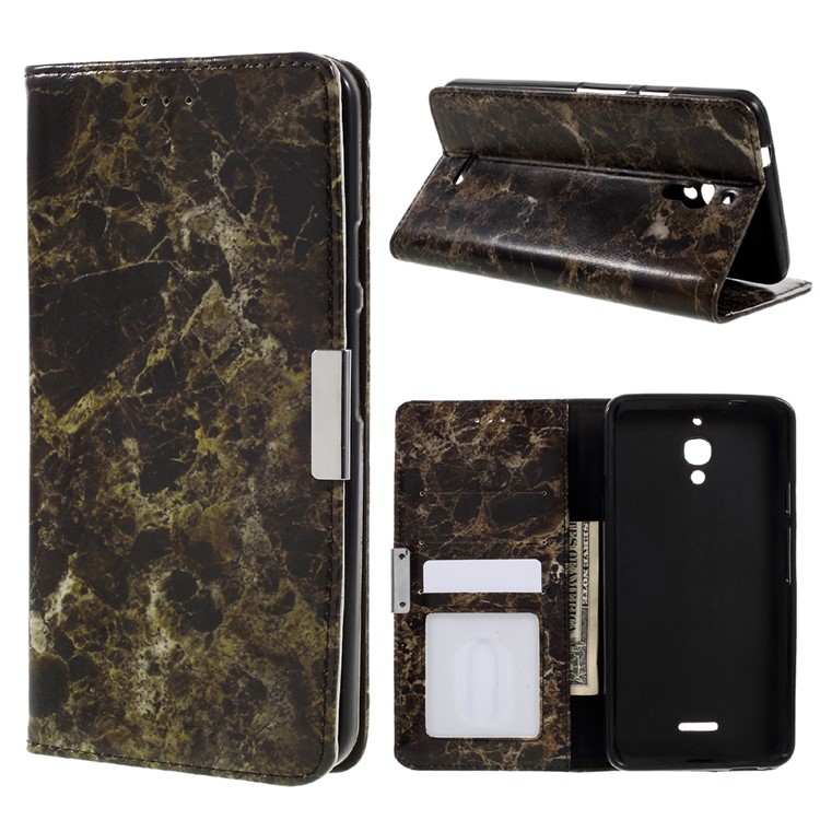 For Alcatel Pixi 4 (6.0) 4G Marble Phone Case Wallet Leather Cover Stand - Black-1
