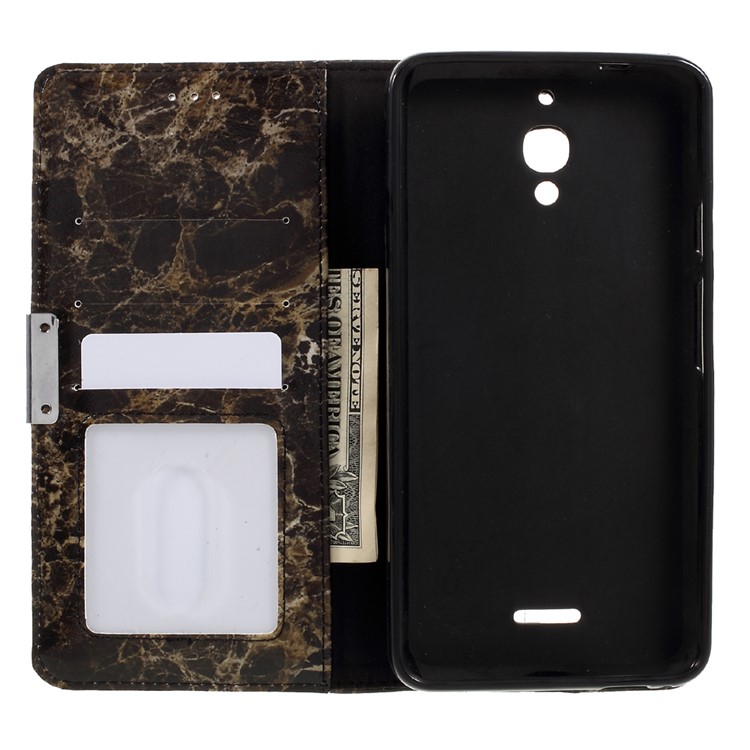For Alcatel Pixi 4 (6.0) 4G Marble Phone Case Wallet Leather Cover Stand - Black-6