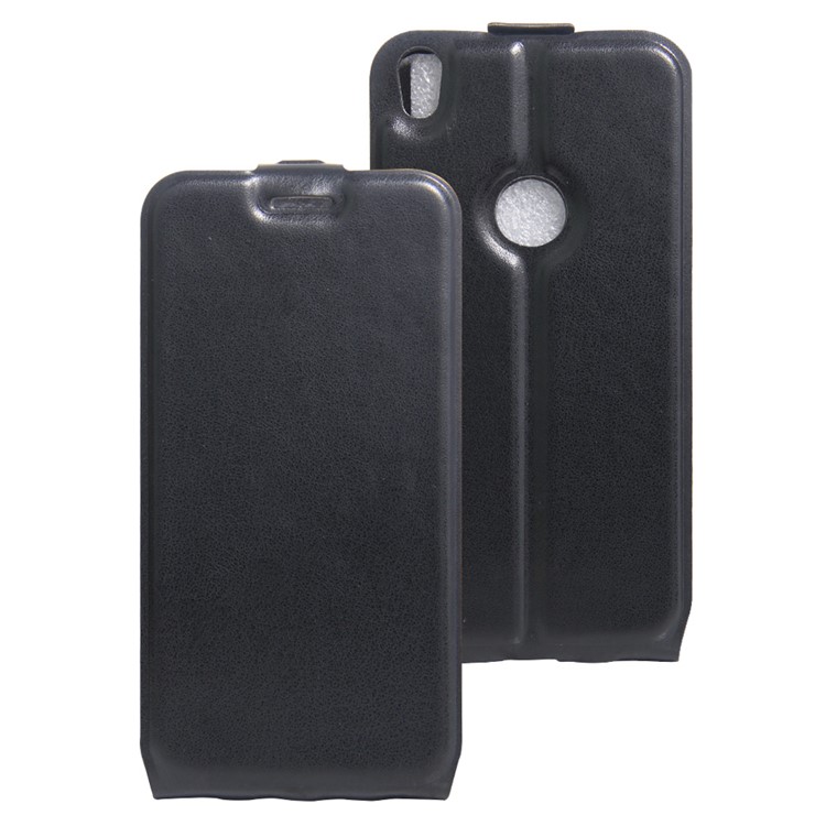 Vertical Flip Case Crazy Horse Leather ID Card/Photo Slot Cover for Alcatel Shine Lite - Black-1