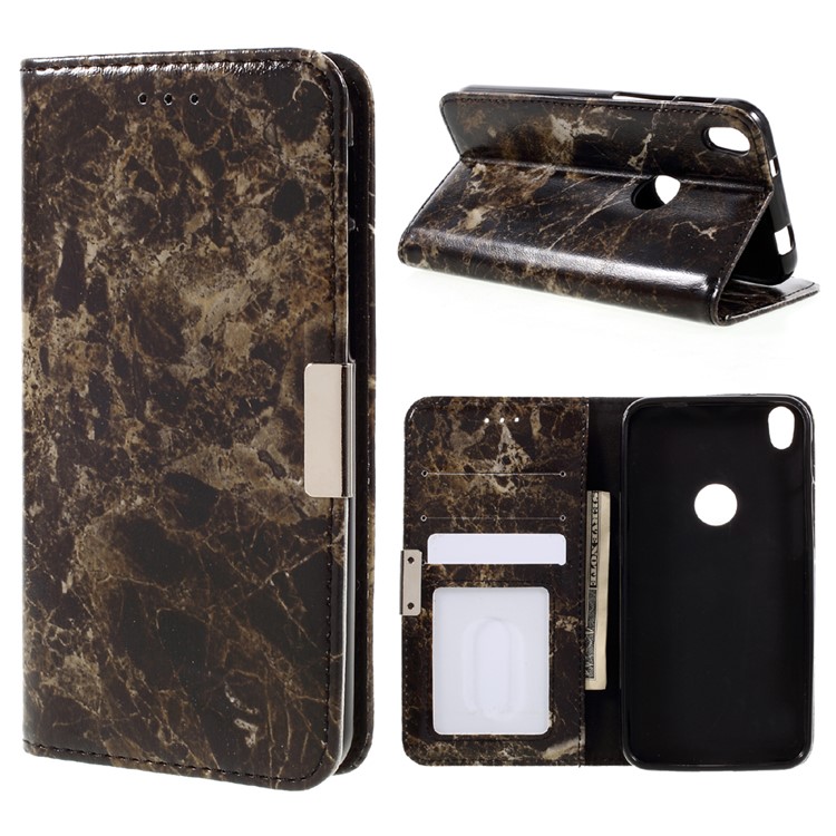 Marble Texture Leather Wallet Case for Alcatel Shine Lite - Black-1