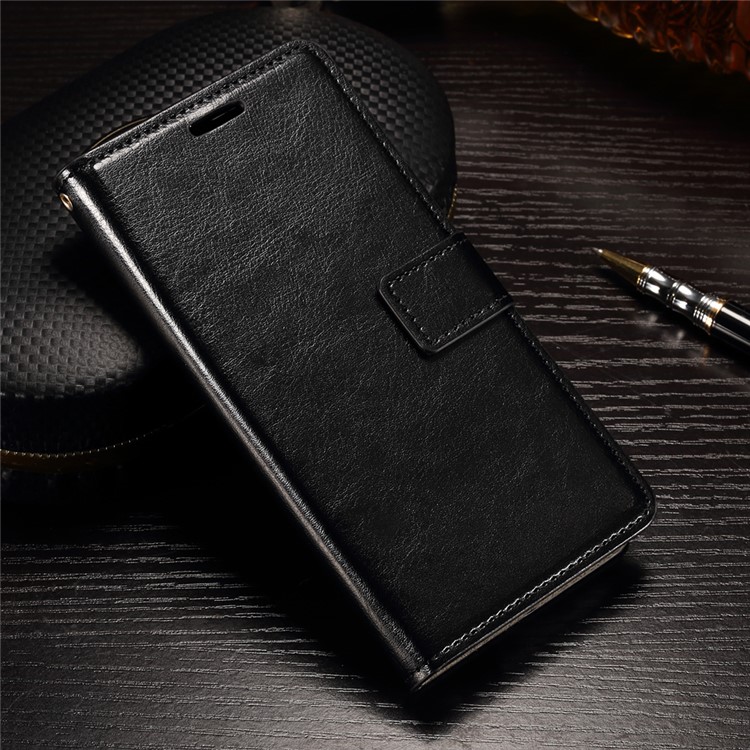 Crazy Horse Folio Flip Leather Wallet Phone Case for Alcatel Pixi 4 (5) 3G - Black-1