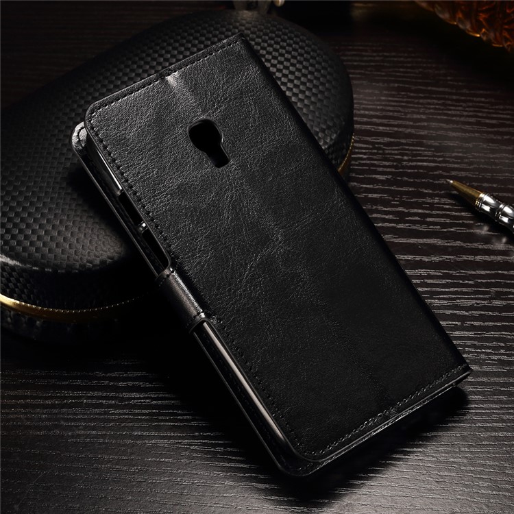Crazy Horse Folio Flip Leather Wallet Phone Case for Alcatel Pixi 4 (5) 3G - Black-2