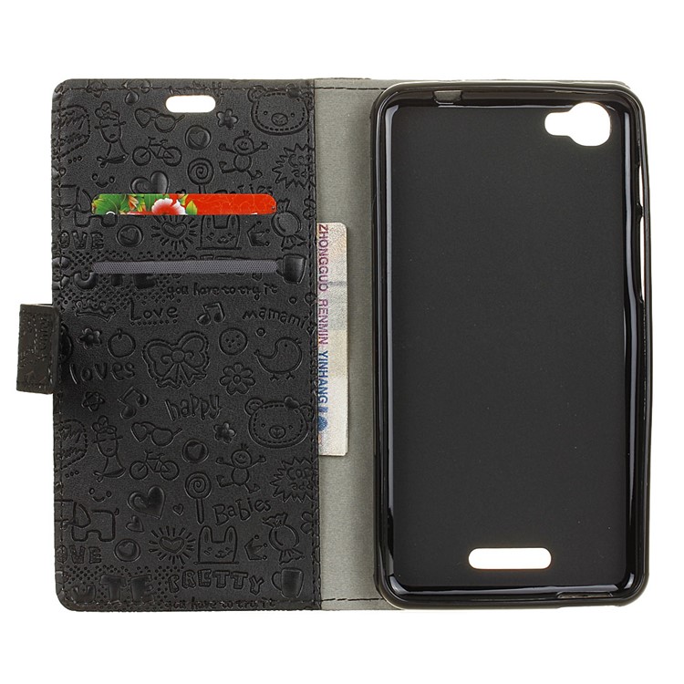 Cartoon Graffiti Leather Wallet Case for Alcatel Pixi 4 Plus Power - Black-3