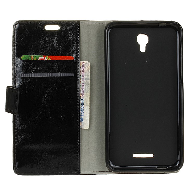 Crazy Horse Leather Wallet Case for Alcatel Pixi 4 (5.5) OT5012 - Black-3