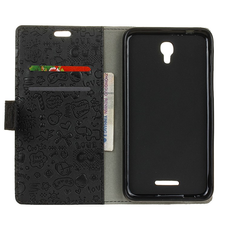 Cartoon Graffiti Leather Wallet Case for Alcatel Pixi 4 (5.5) OT5012 - Black-3
