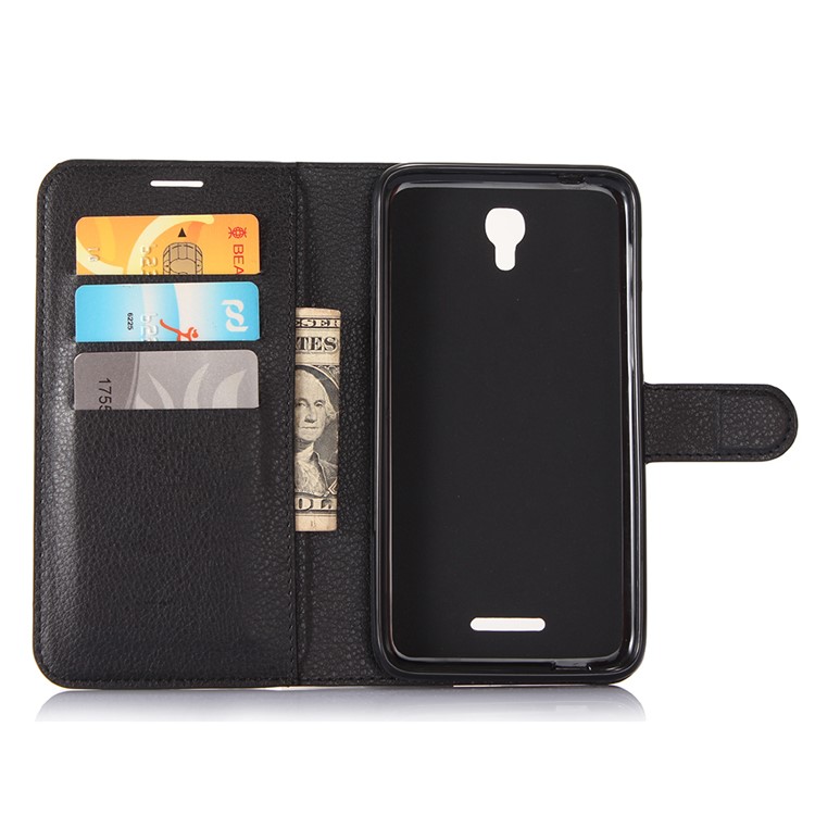 Lychee Grain Wallet Leather Stand Cover for Alcatel Pixi 4 (5.5) OT5012 - Black-5