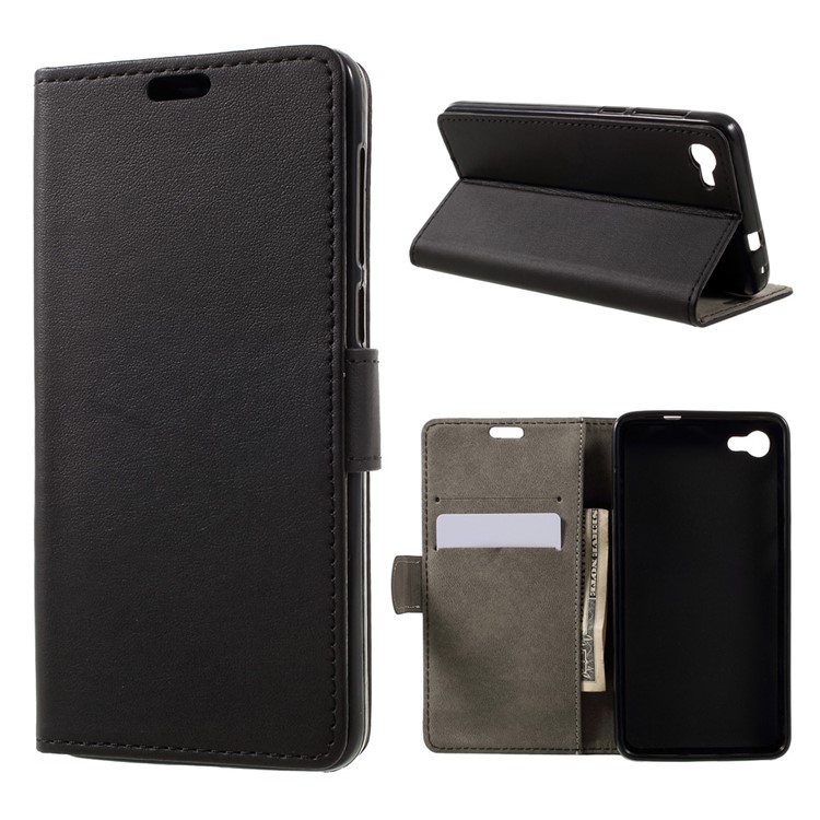 PU Leather Wallet Stand Phone Cover for Alcatel A5 LED - Black-1