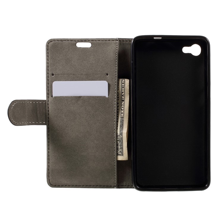 PU Leather Wallet Stand Phone Cover for Alcatel A5 LED - Black-6