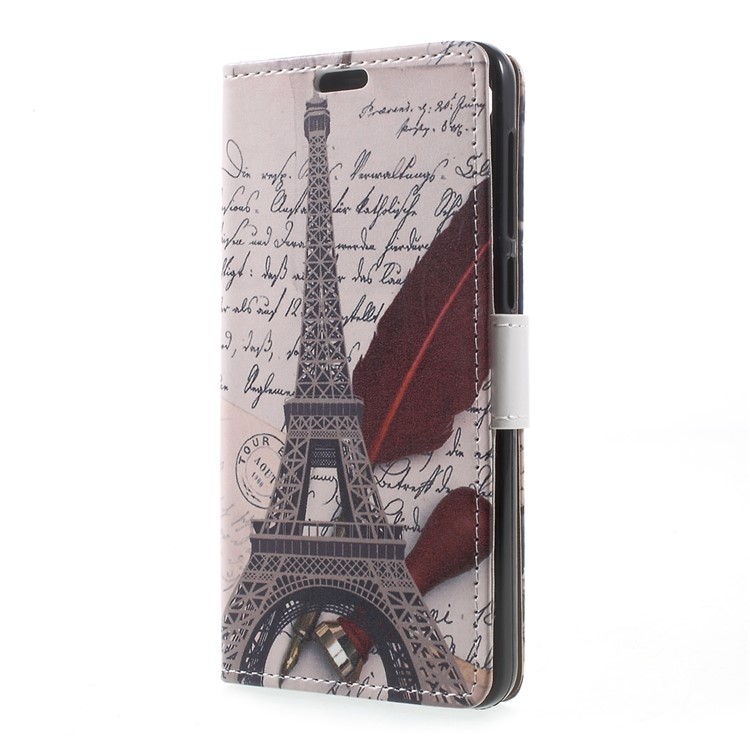 Patterned Leather Card Slots Stand Shell for Alcatel A5 LED - Eiffel Tower and Quill-pen-2