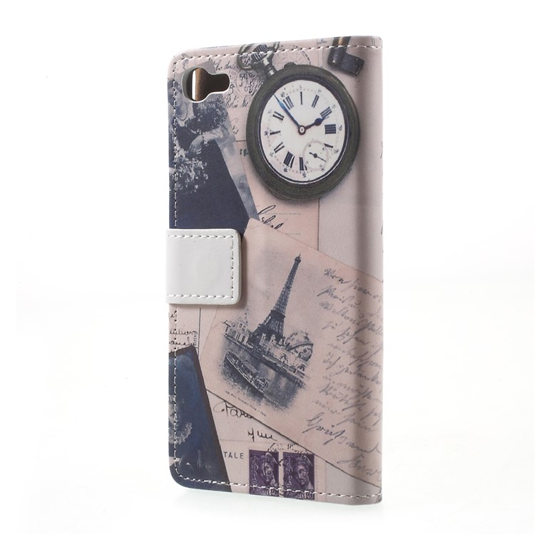 Patterned Leather Card Slots Stand Shell for Alcatel A5 LED - Eiffel Tower and Quill-pen-3