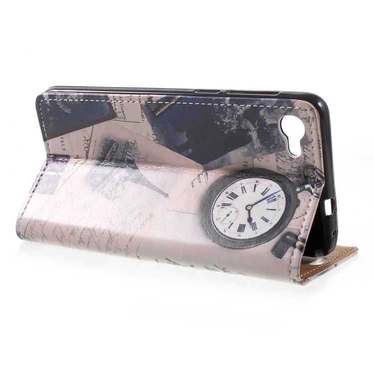 Patterned Leather Card Slots Stand Shell for Alcatel A5 LED - Eiffel Tower and Quill-pen-4