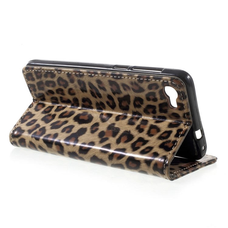 Glossy Leopard Pattern Leather Wallet Cell Phone Case for Alcatel A5 LED-4